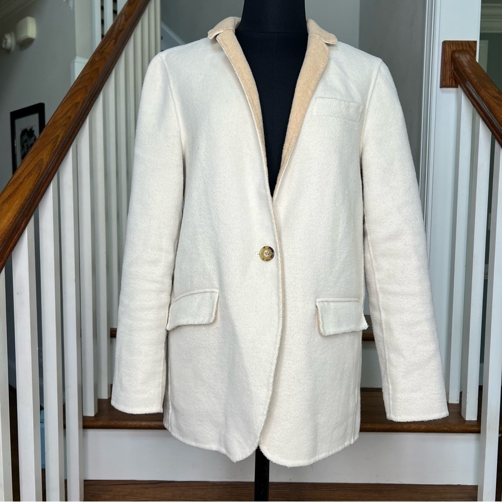 J.Crew Double Face Wool Blend Blazer Coat Ivory Tan Preppy Classic Size 2 - Picture 2 of 11